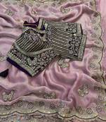new soft fendy satin embroidered work women's saree with blouse