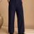 Navy blue solid cotton silk trouser