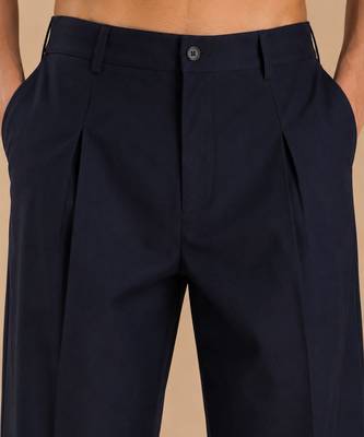 Navy blue solid cotton silk trouser 4