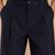 Navy blue solid cotton silk trouser