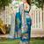 Women's blue jacquard silk blend saree with zari floral border festive wear