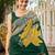 Women's green jacquard silk blend saree with zari floral border festive