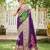 Women's purple jacquard silk blend saree with zari floral border festive