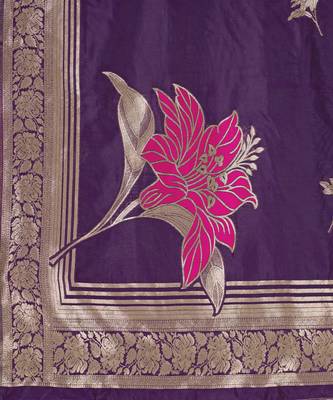 Women's purple jacquard silk blend saree with zari floral border festive 5