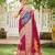Women's red jacquard silk blend saree with zari floral border festive wear