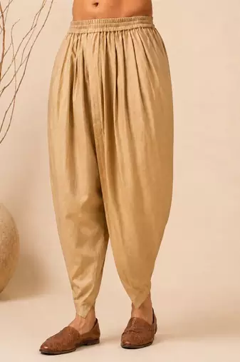 Golden solid chanderi dhoti pant