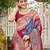 Women's red jacquard silk blend saree with zari floral border festive wear