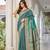women's blue jacquard silk blend saree with zari paisley border occasion wear