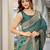 women's blue jacquard silk blend saree with zari paisley border occasion wear