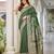women's green jacquard silk blend saree with zari paisley border occasion wear