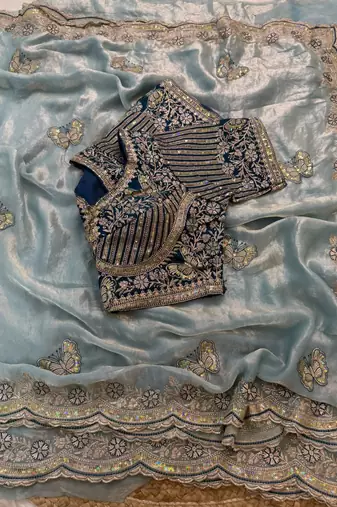 soft fendy satin embroidered work saree with blouse for women's