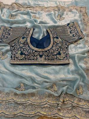 soft fendy satin embroidered work saree with blouse for women's 4