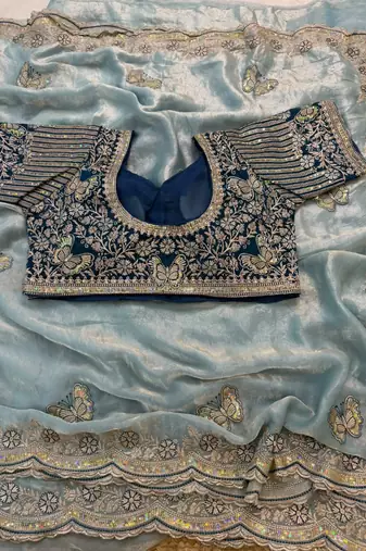 soft fendy satin embroidered work saree with blouse for women's