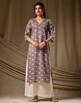Coffee floral printed rayon kurti for women 1