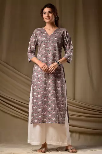 Coffee floral printed rayon kurti for women