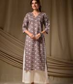 Coffee floral printed rayon kurti for women