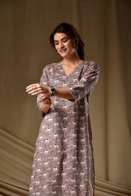 Coffee floral printed rayon kurti for women 2