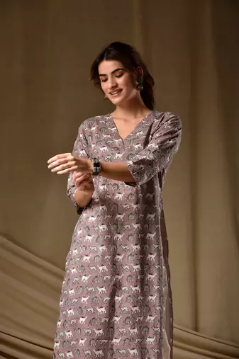Coffee floral printed rayon kurti for women