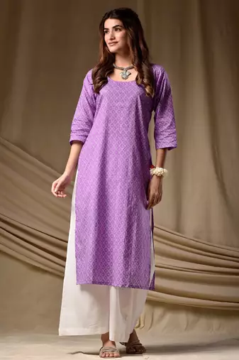 Lavender floral printed rayon kurti for women
