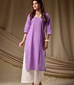 Lavender floral printed rayon kurti for women
