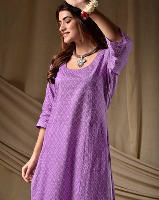 Lavender floral printed rayon kurti for women 2
