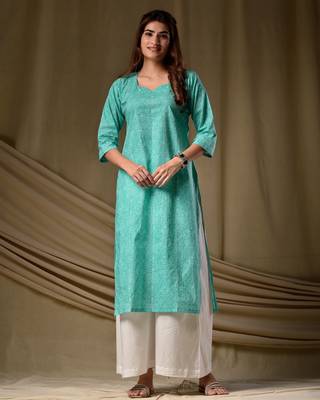 Sky blue floral printed rayon kurti for women 1