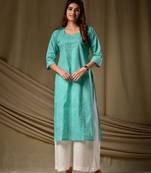Sky blue floral printed rayon kurti for women