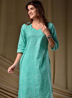 Sky blue floral printed rayon kurti for women 2