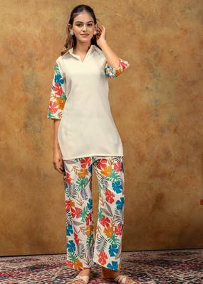 Yellow floral printed polycotton co-ord set for women 1