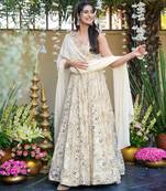 White floral printed rayon anarkali gown with dupatta for women