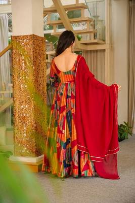 Multi color floral printed rayon anarkali gown with dupatta for women 2