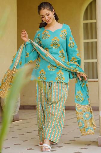 Floral printed pure cotton suit for women