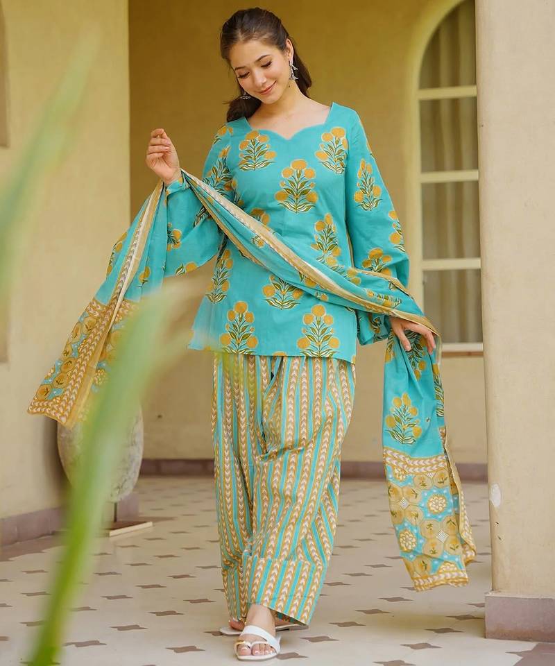 Floral printed pure cotton suit for women