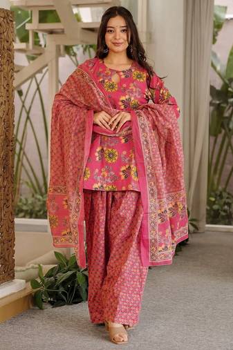 Floral printed pure cotton suit for women
