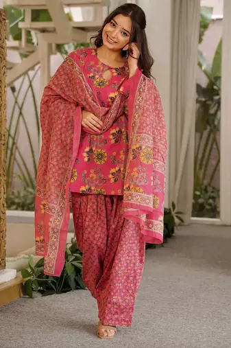 Floral printed pure cotton suit for women