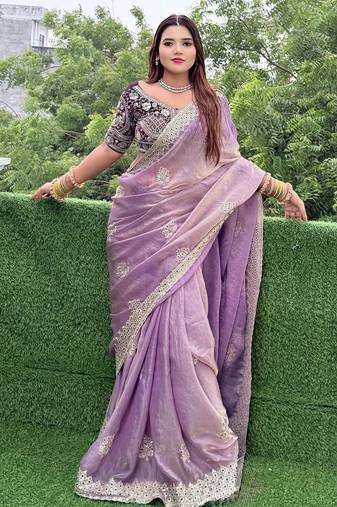 soft fandy satin fabric embroidered saree with blouse