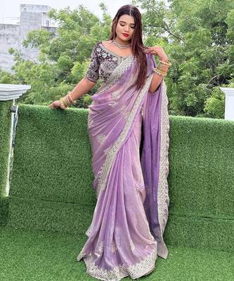 soft fandy satin fabric embroidered saree with blouse 2