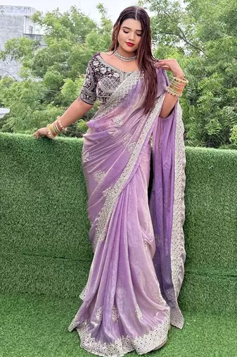 soft fandy satin fabric embroidered saree with blouse