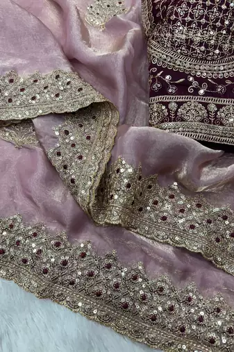 soft fandy satin fabric embroidered saree with blouse