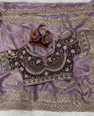 soft fandy satin fabric embroidered saree with blouse 4