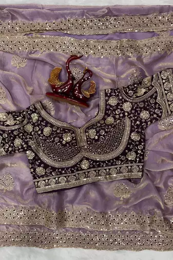 soft fandy satin fabric embroidered saree with blouse