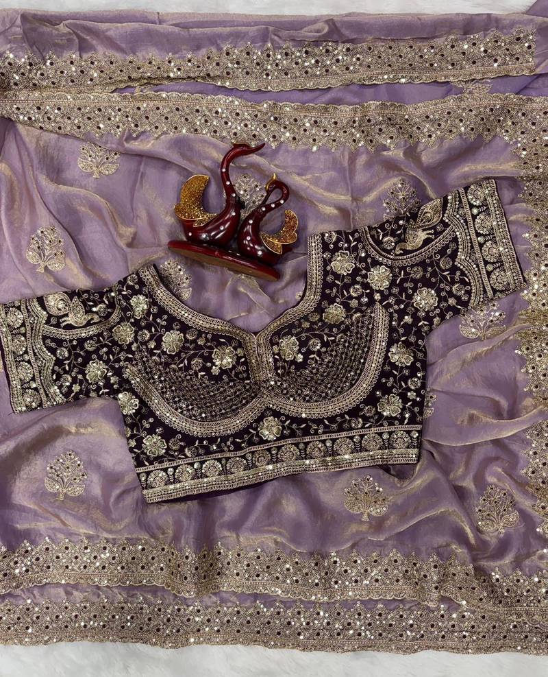 soft fandy satin fabric embroidered saree with blouse