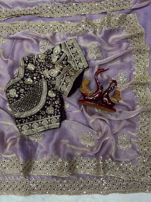 soft fandy satin fabric embroidered saree with blouse 5
