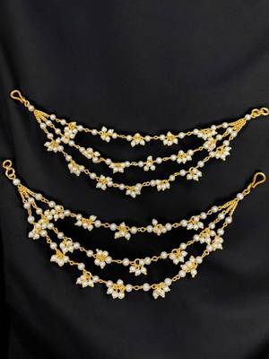 Gold plated pearl chain ear cuff with multi-layer pearl dangler design 2