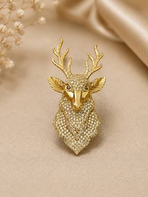 Royal gold-tone deer head statement brooch with crystal detailing 1
