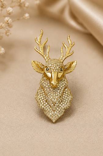 Royal gold-tone deer head statement brooch with crystal detailing