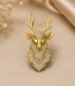 Royal gold-tone deer head statement brooch with crystal detailing