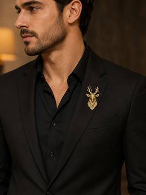 Royal gold-tone deer head statement brooch with crystal detailing 3