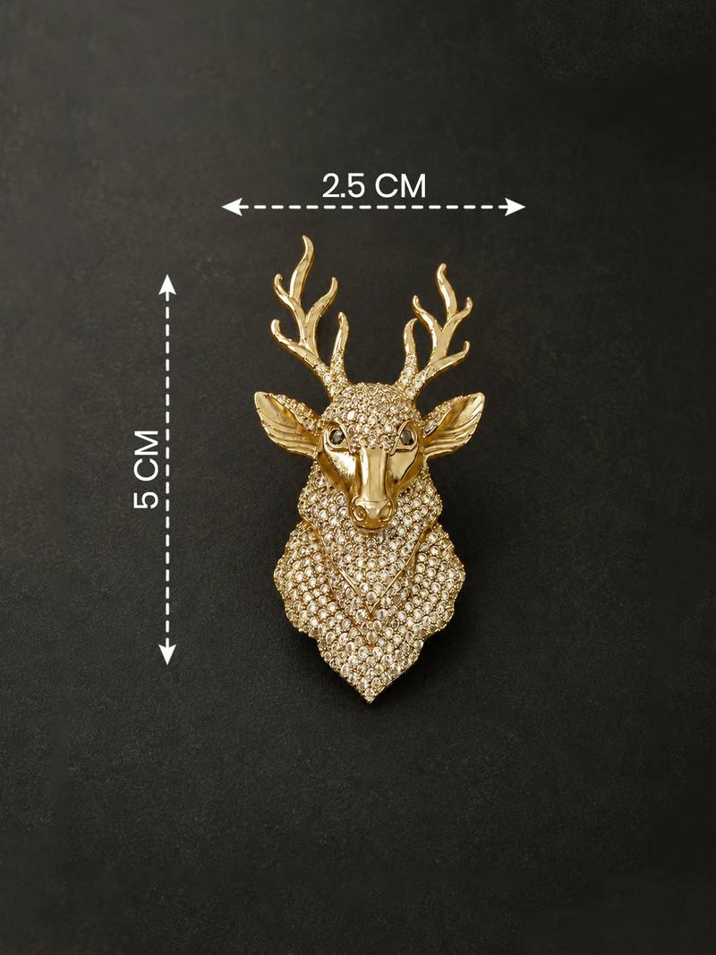 Royal gold-tone deer head statement brooch with crystal detailing