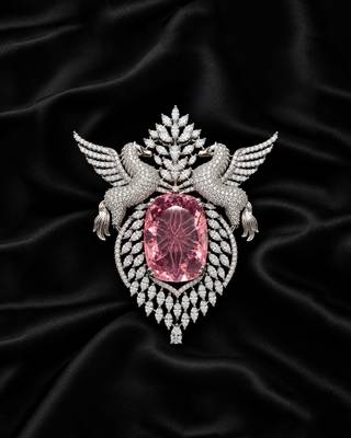 Elegant silver-tone swan brooch with large pink crystal & clear stone embellishment 1
